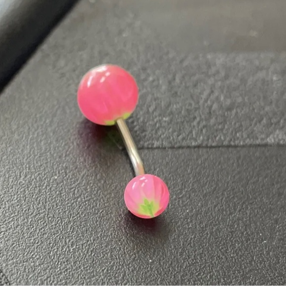 NEW Pink Green ￼And White belly button ring barbell - Picture 2 of 2